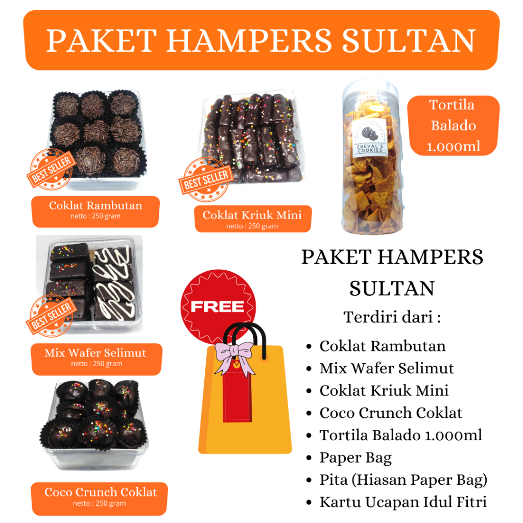 

Paket Hampers Sultan 5 Toples Kue Coklat Lebaran Coklat Rambutan Wafer Selimut Coklat Coklat Kriuk Mini Coco Crunch Springkle Coklat Tortila Balado 1000ml Cheval's Cookies