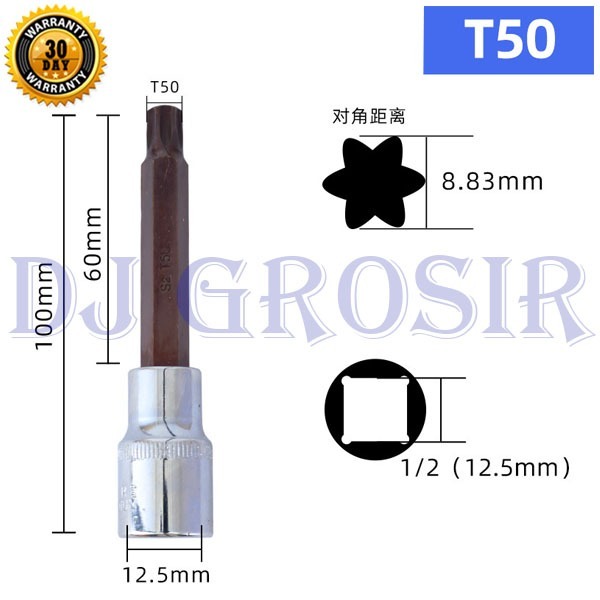 1/2'' Mata Kunci Shock Bintang Mata hexagonal Hex Bit Socket Mata Sok Impact T25-T55 - 8502