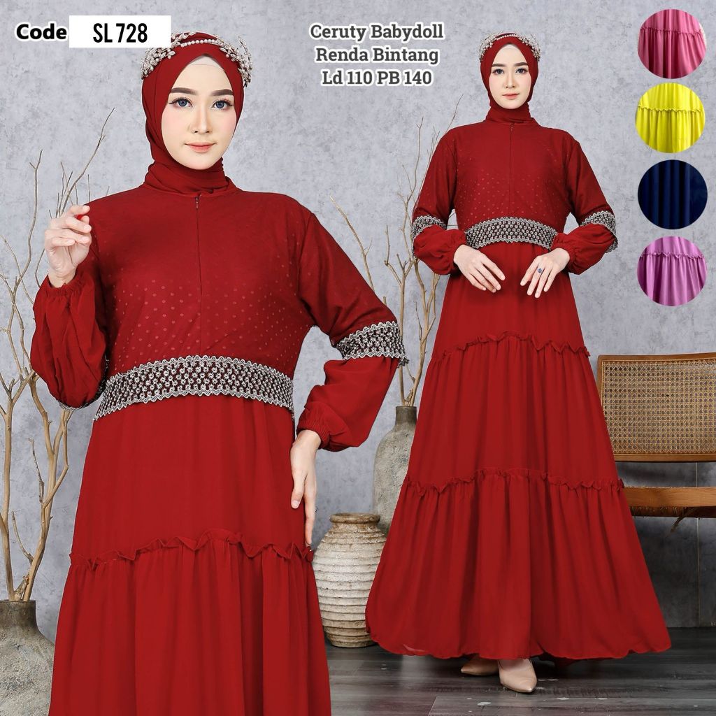 SL 728 (isi 2) ASYA Gamis Seruty Babydoll Tille Renda Lebar Mayung Polos Home Dress Muslimah Busui