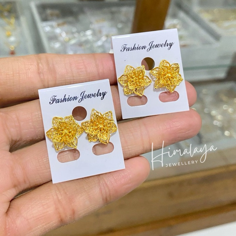 Anting Tusuk Sumpel Motif Bunga Bahan Tembaga Lapis Emas Warna Bisa Disepuh atau Dipoles Warna Tahan