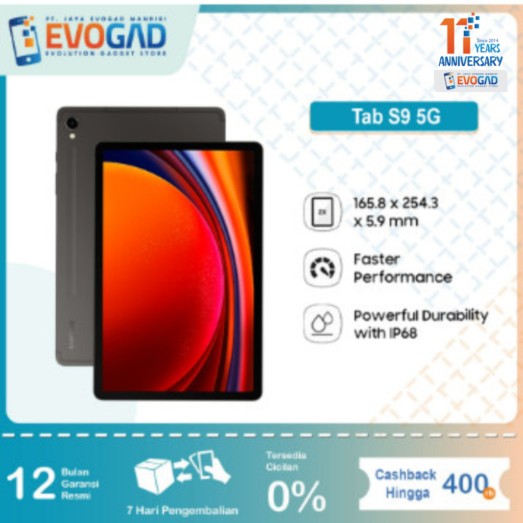 Samsung Galaxy Tab S9 5G | Tab S9 5G Android 13, One UI 5.1 Garansi Resmi SEIN 1 Tahun