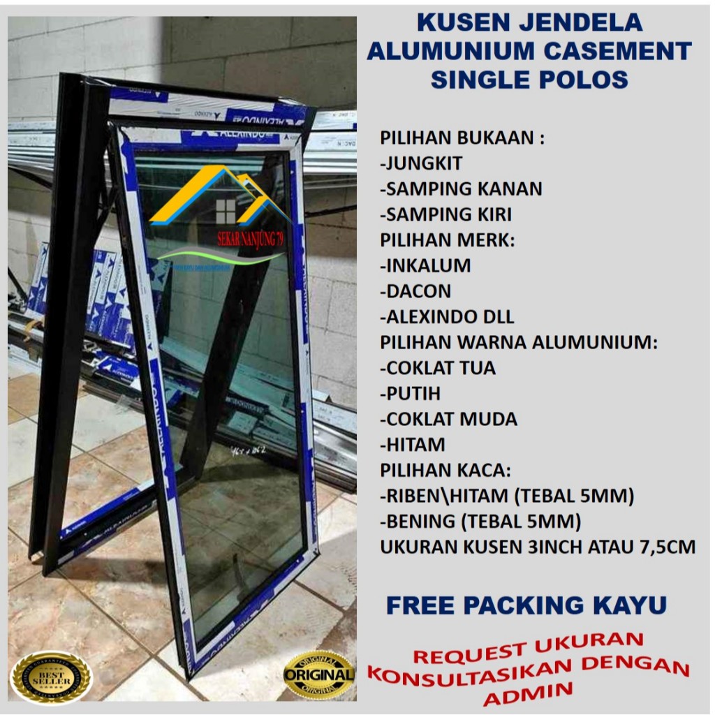 JENDELA ALUMINIUM UK 50X150CM SINGLE CASEMENT KOMPLIT TINGGAL PASANG
