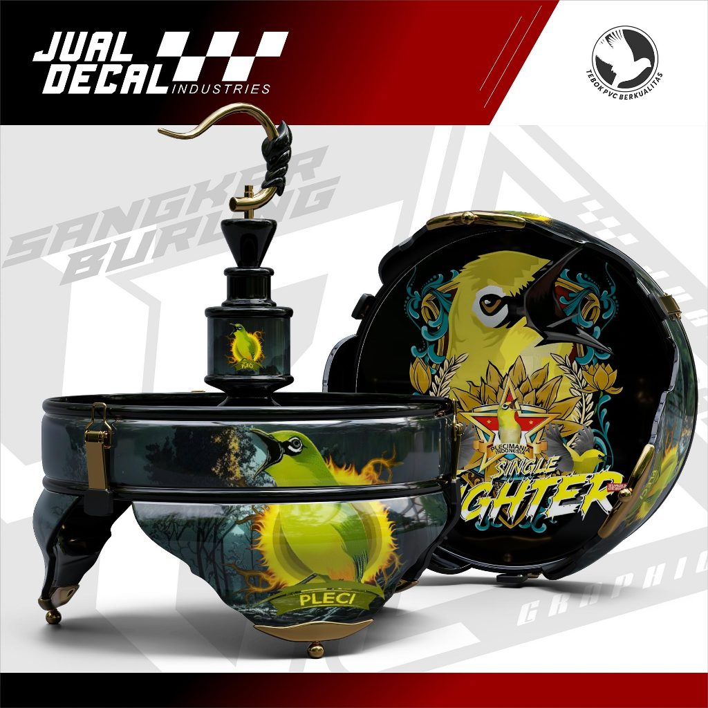 Stiker Sangkar Pleci FIGHTER Helopet Custom Decal Tebok LoveBird Variasi