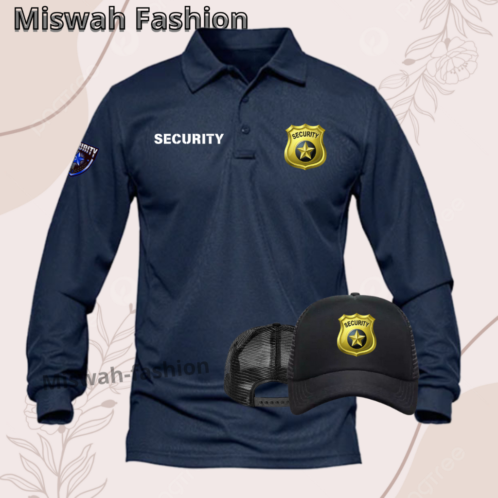 Bonus Topi Baju Poloshirt Lengan Panjang Security Terbaru Kaos polo Berkerah Pria Wanita Dewasa