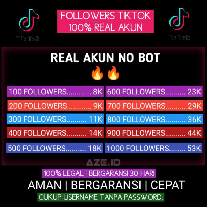 TIKTOK FOLLOWERS REAL AKUN 100% (6723)