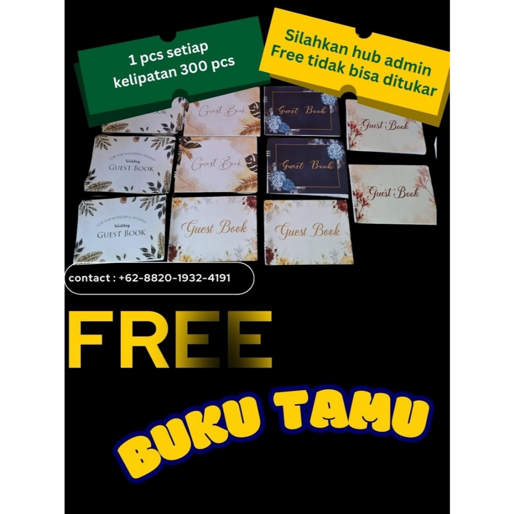 

✅ min 300 pcs, setiap kelipatan 300 pcs free Buku 1 pcs, jika belum mencapai angka tsb = bonus tidak bisa diclaim