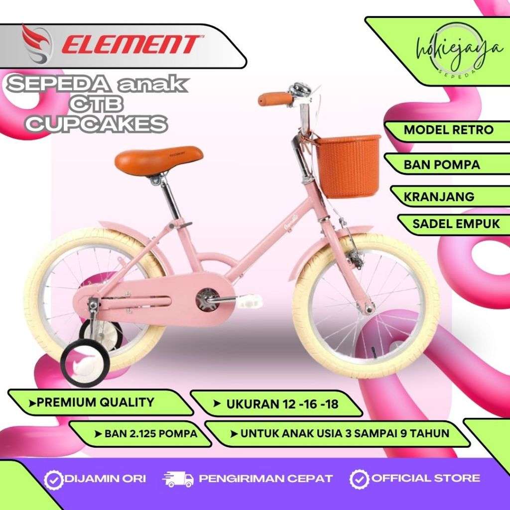 Element Sepeda Anak size 12 16  18 CUPCAKES - SPRING - TIRAMISU Keranjang - Boncengan perempuan cewe