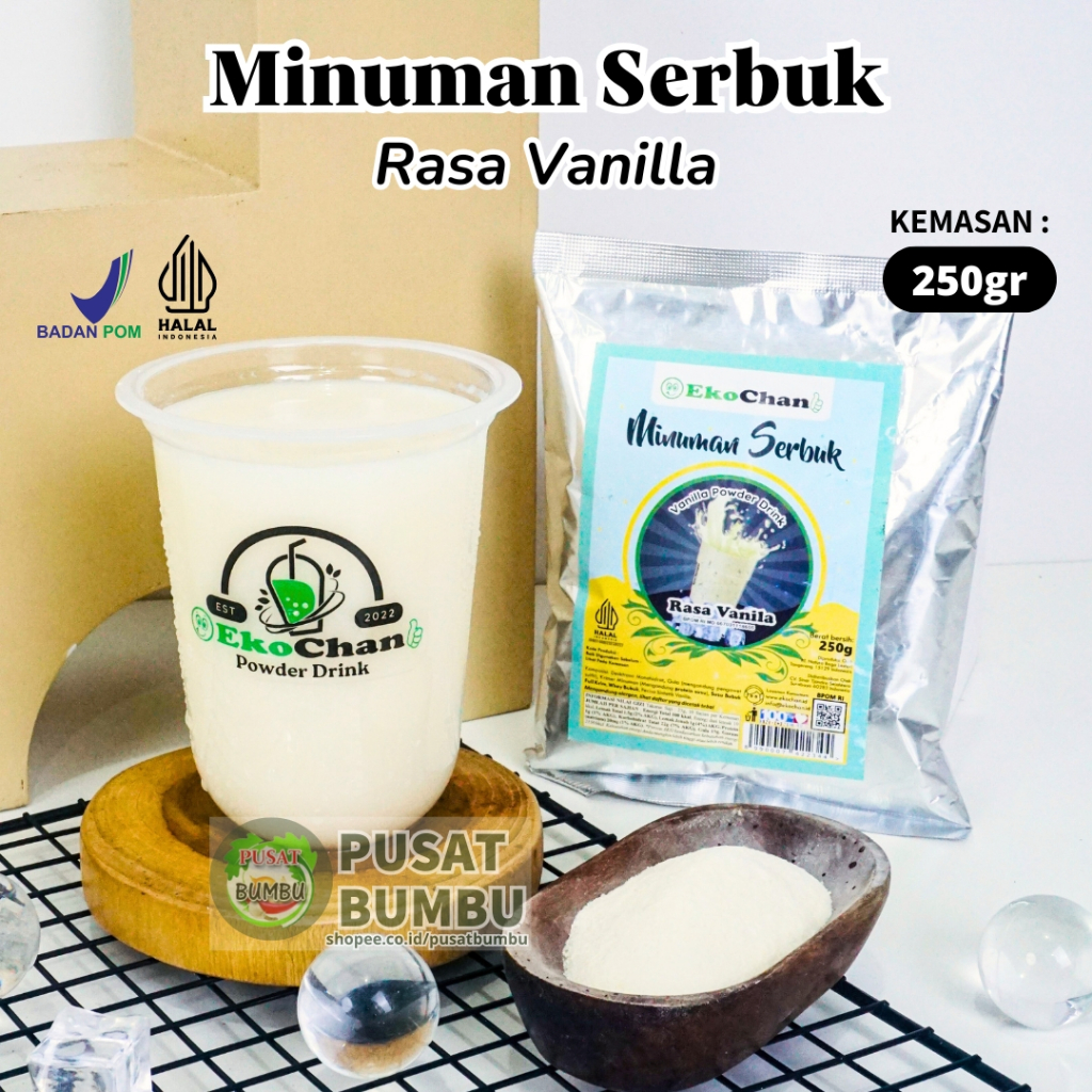 

Bubuk Minuman Rasa Vanilla 250gr EkoChan / Serbuk Minuman Instan Vanilla/ Powder Drink/ Pusat bumbu