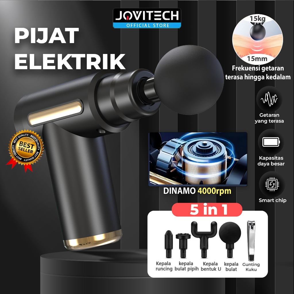 Jovitech 5 in1 Alat Pijat Elektrik Getar Massage Gun 99 Tingkat Penyesuaian Pelemas Otot Dalam Alat 