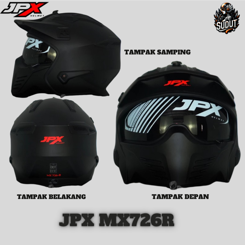 PROMO HELM JPX MX726R Solid Original Black Doff Red MX726 R Crossover MX 726R JPX MX 726R