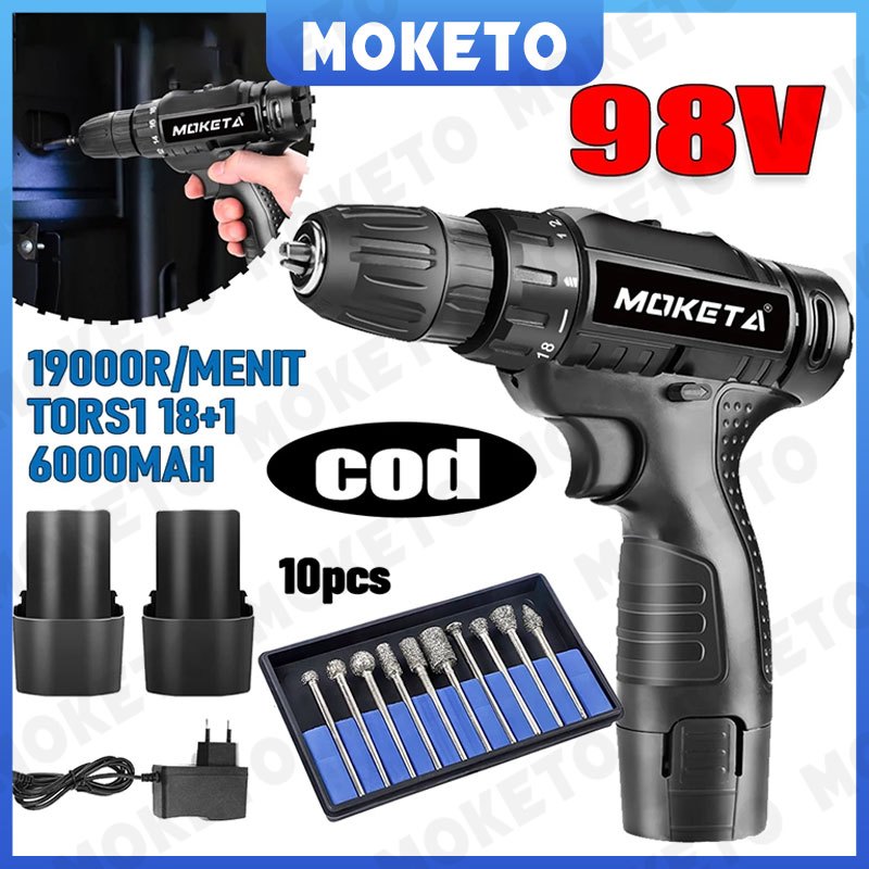 Bor Baterai Murah Mesin Bor Baterai Tangan DenganCordless Drill Battery Impact Drill Bor Case 98 Vol