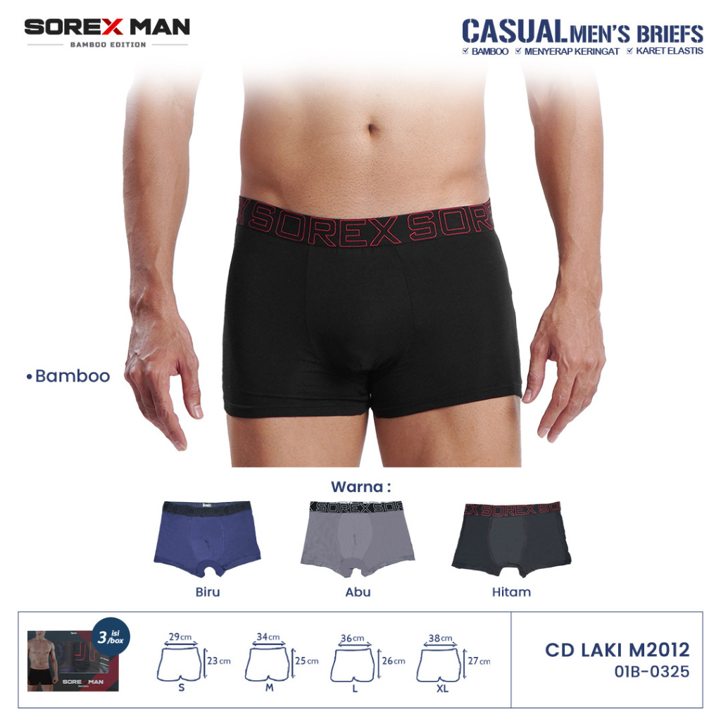 ( 1 Kotak isi 3 Pcs ) Sorex CD Casual Men Boxer Cotton Bamboo Fiber CD Lk M 2012
