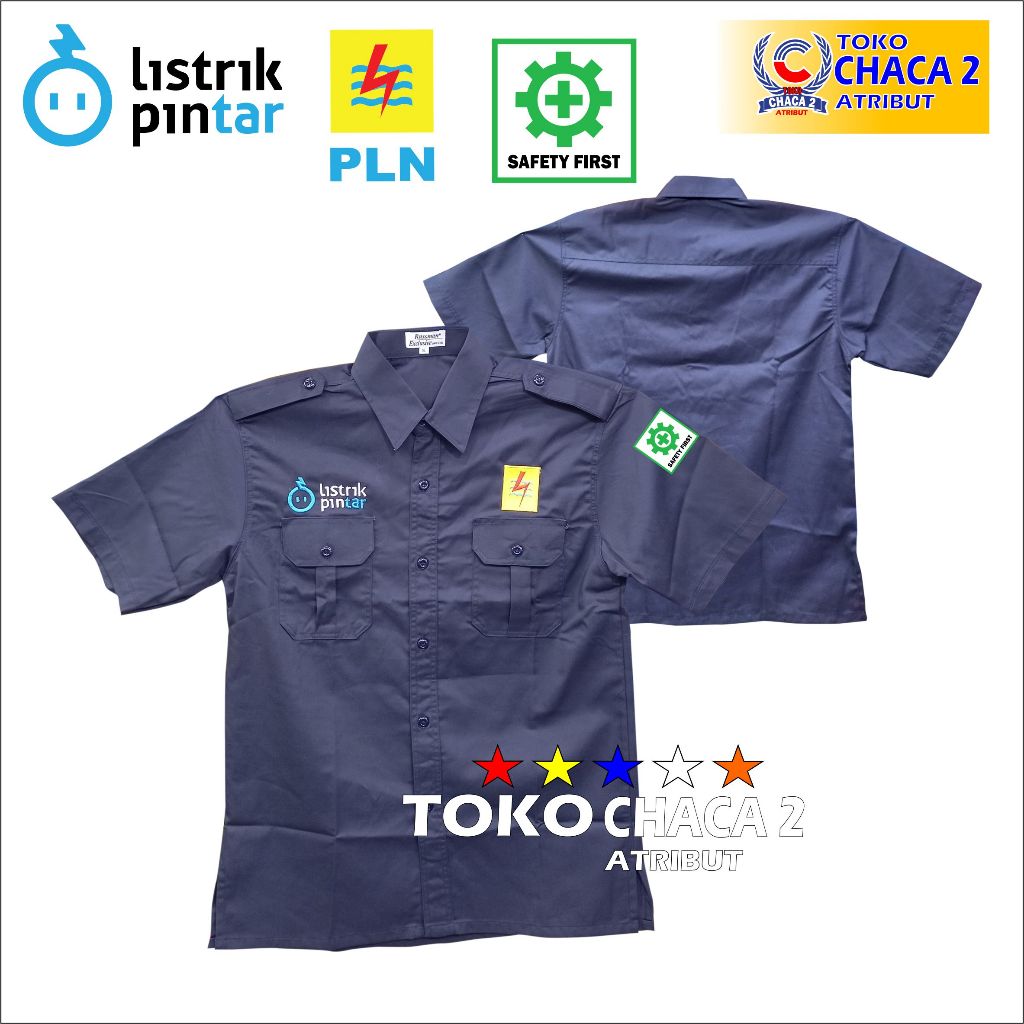 kemeja listrik pintar pln full bordir logo - seragam pln listrik pintar - baju listrik pintar - baju