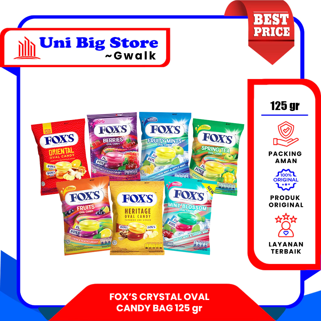 

PERMEN FOX FOX'S CRSYTAL CLEAR OVAL CANDY BAG ALL VARIANT - 125 gr