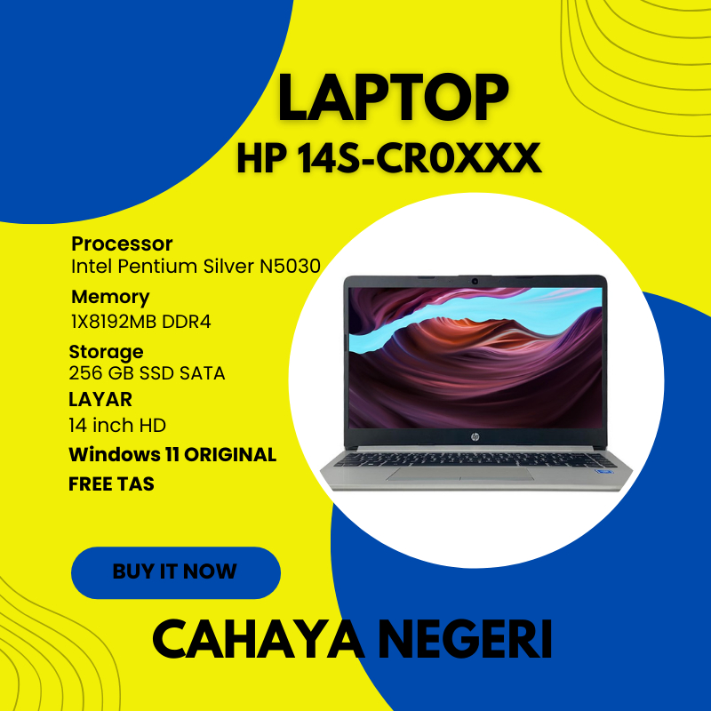PROMO LAPTOP HP 14s-cr0xxx Intel N5030 RAM 8GB SSD 256GB Windows 11 ORIGINAL FREE TAS