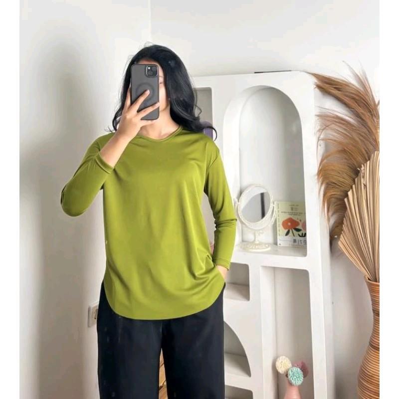 Kaos Oversize Lengan 7/8 | Kaos Jumbo Lengan Panjang | Kaos Oversize Slit | Kaos Wanita Lengan 7/8