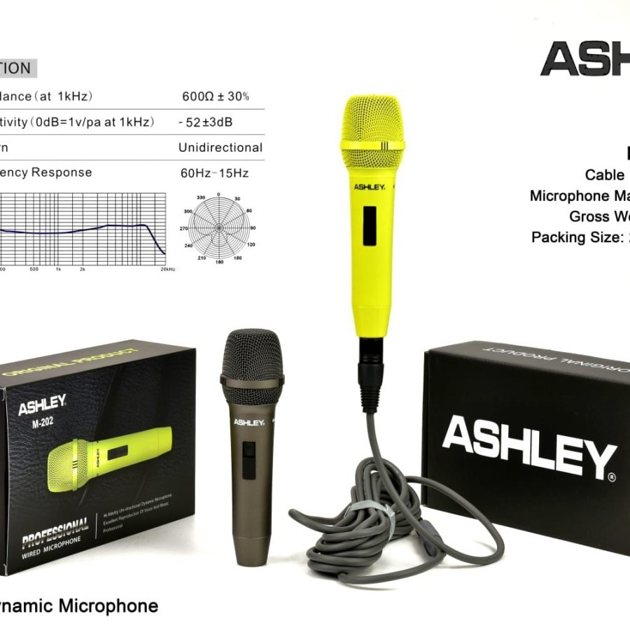 Mikrofon Dynamic Mic Kabel Ashley M 202 Microphone kabel Ashley Original