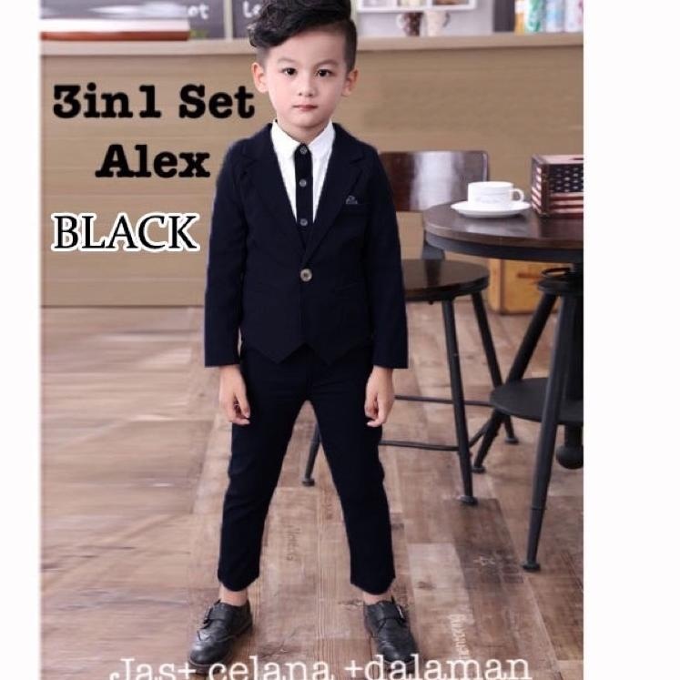 Set Alex kid 4in1 jas dalaman DASI dan celana panjang size 4-6th disesuaikan ld70cm bahan katun stre