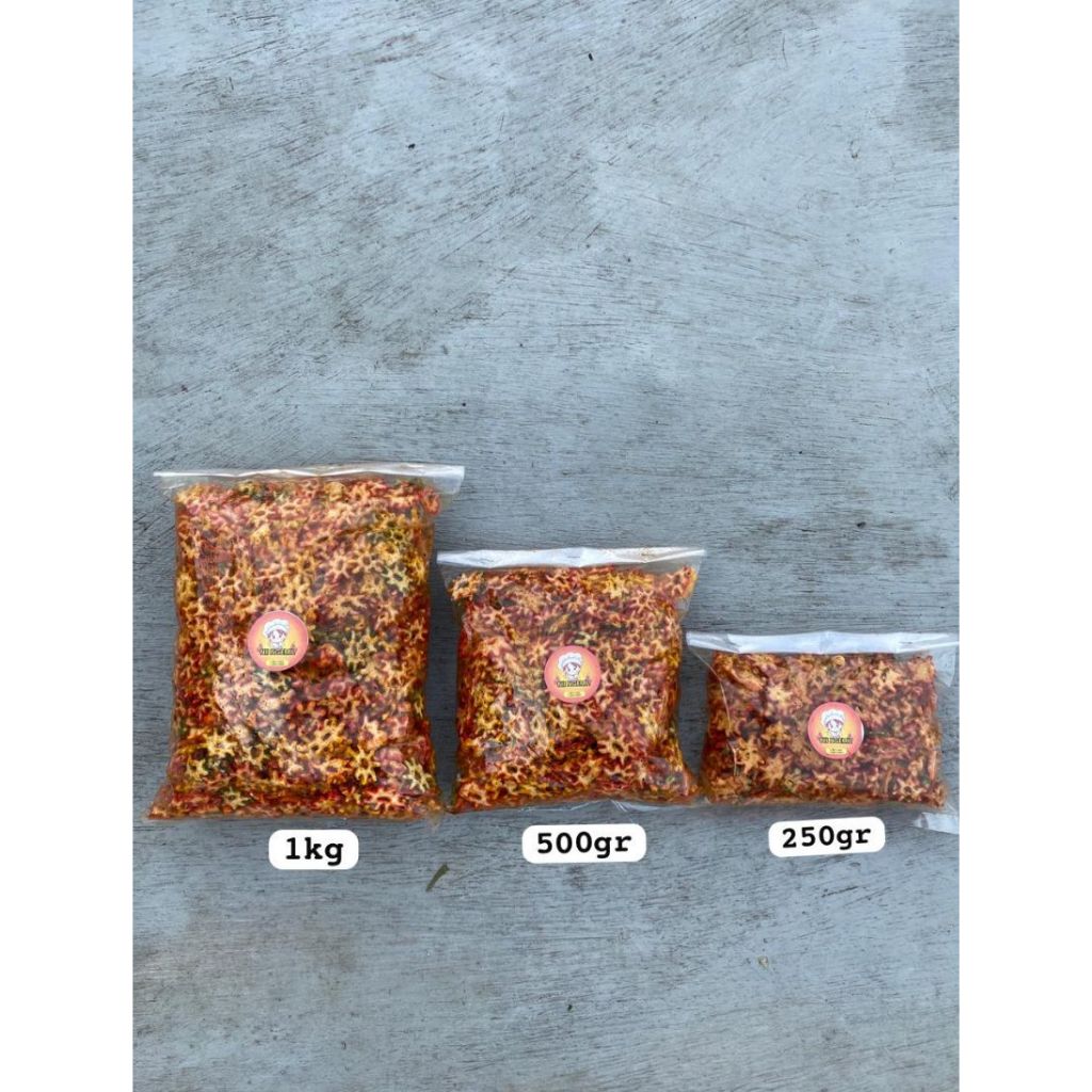

Kerupuk Bintang Kering Pedas daun jeruk 1 Kg. 500 gr, 250 gr
