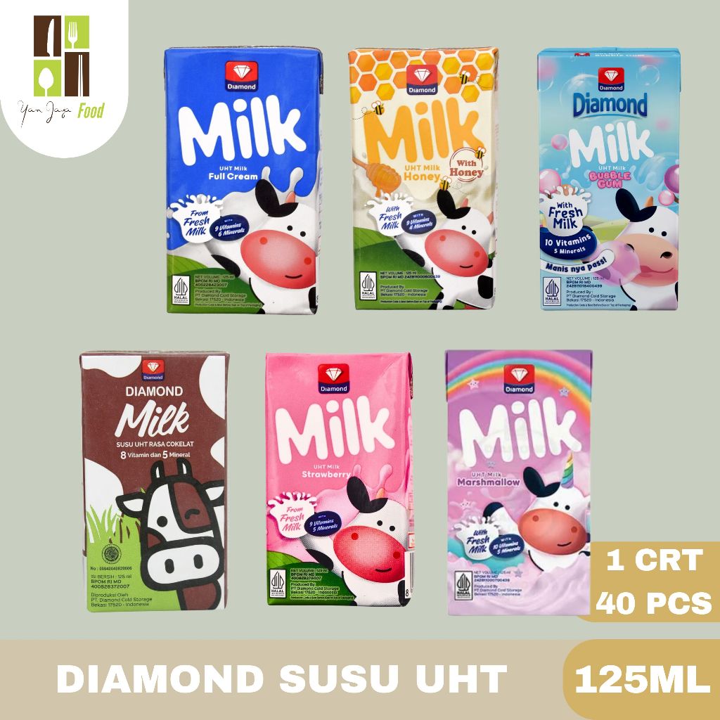 

Diamond UHT Milk / Susu UHT Rasa Coklat / Strawberri / Marshmallow / Full Cream / Madu 125ml 1 Carton / 40 Pc