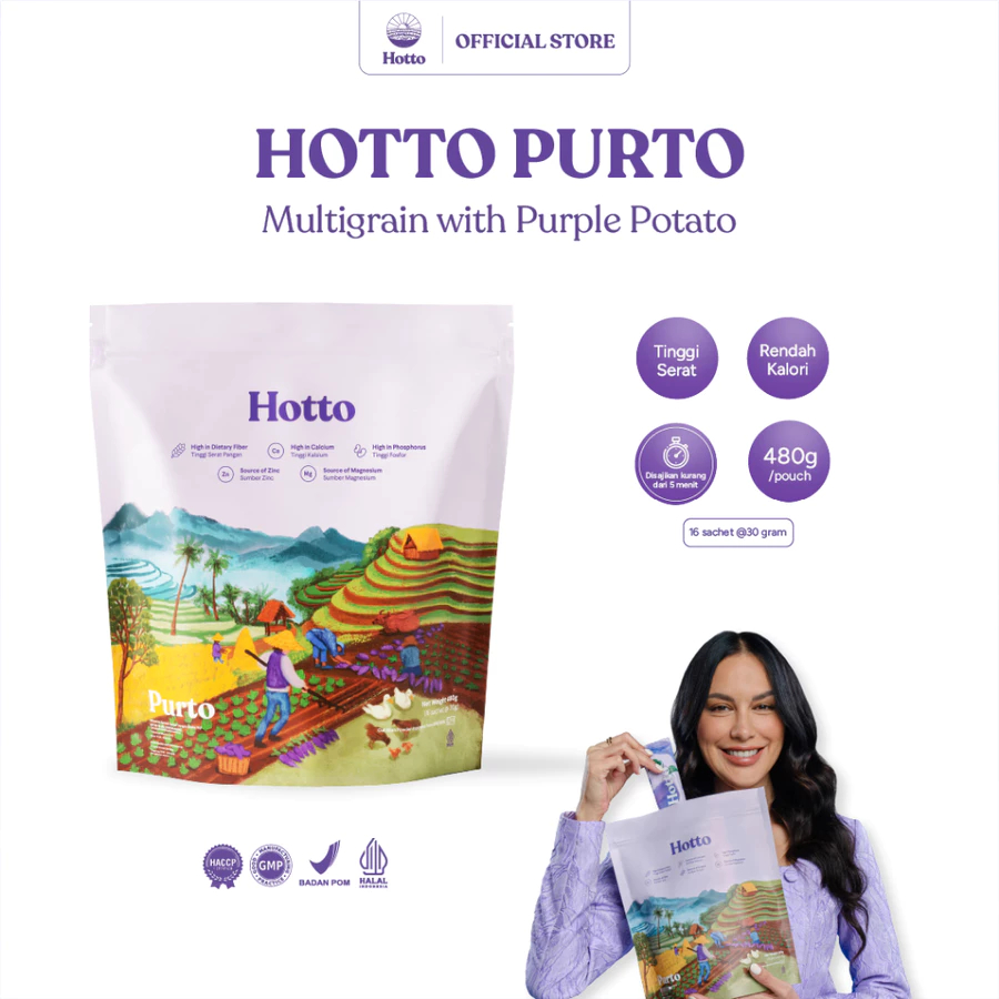 

HOTTO PURTO MULTIGRAIN WITH PURPLE POTATO - HOTTO UBI UNGU - HOTTO PURPLE POTATO - BPOM DAN HALAL 100% ORIGINAL