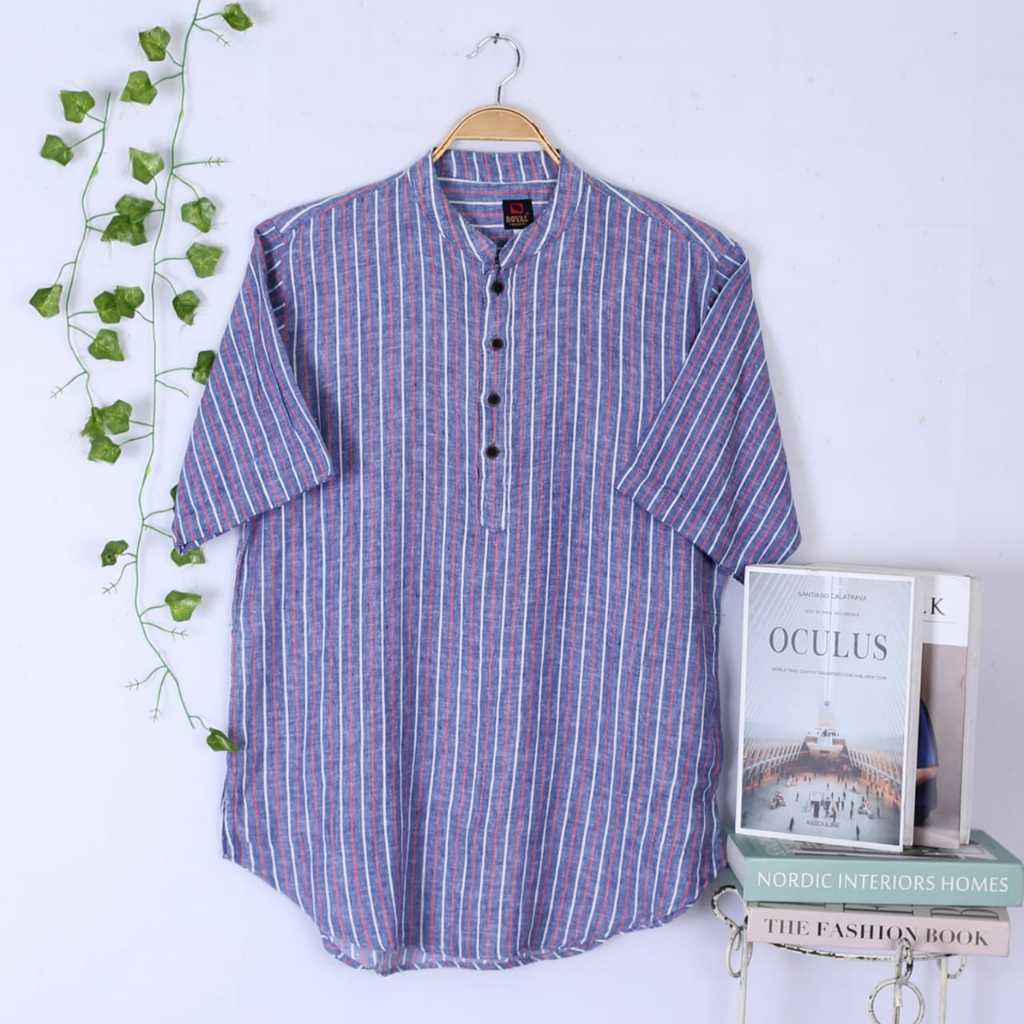 Baju Koko Lengan Pendek Motif Garis Garis