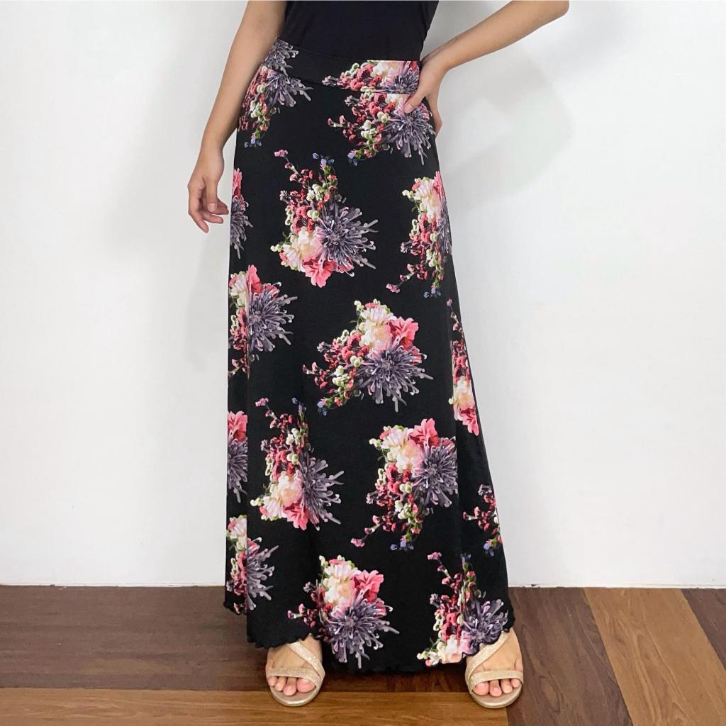Rok Panjang Jersey Spandex/Rok Payung Panjang/Rok Jersey Panjang Motif Bahan Tebal/Rok Payung Panjan