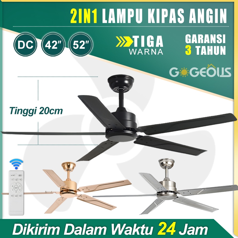 Gogeous Kipas Angin Gantung Plafon 42/52inci Besi Daun DC 6 Kecepatan Kipas Gantung Baling Baling