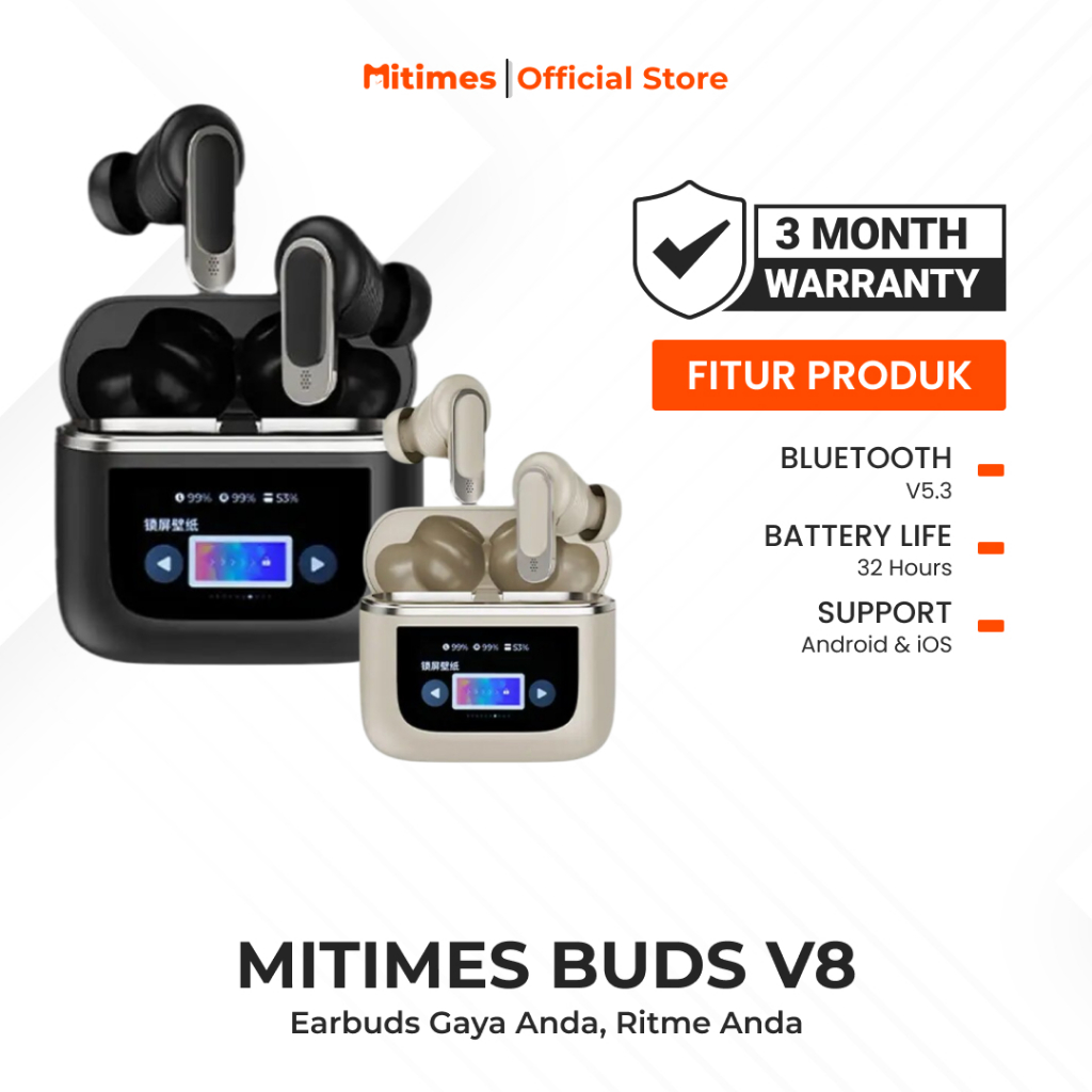 Mitimes Buds V8 Earphone Bluetooth Noise Canceling Smart Touch Display