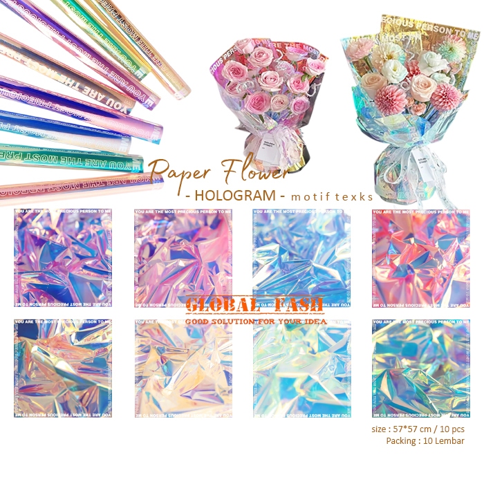 

[isi 10] Kertas Buket Hologram Motif Teks / Kertas Paper Wrapping Flower Cellophane Hologram Mengkilap