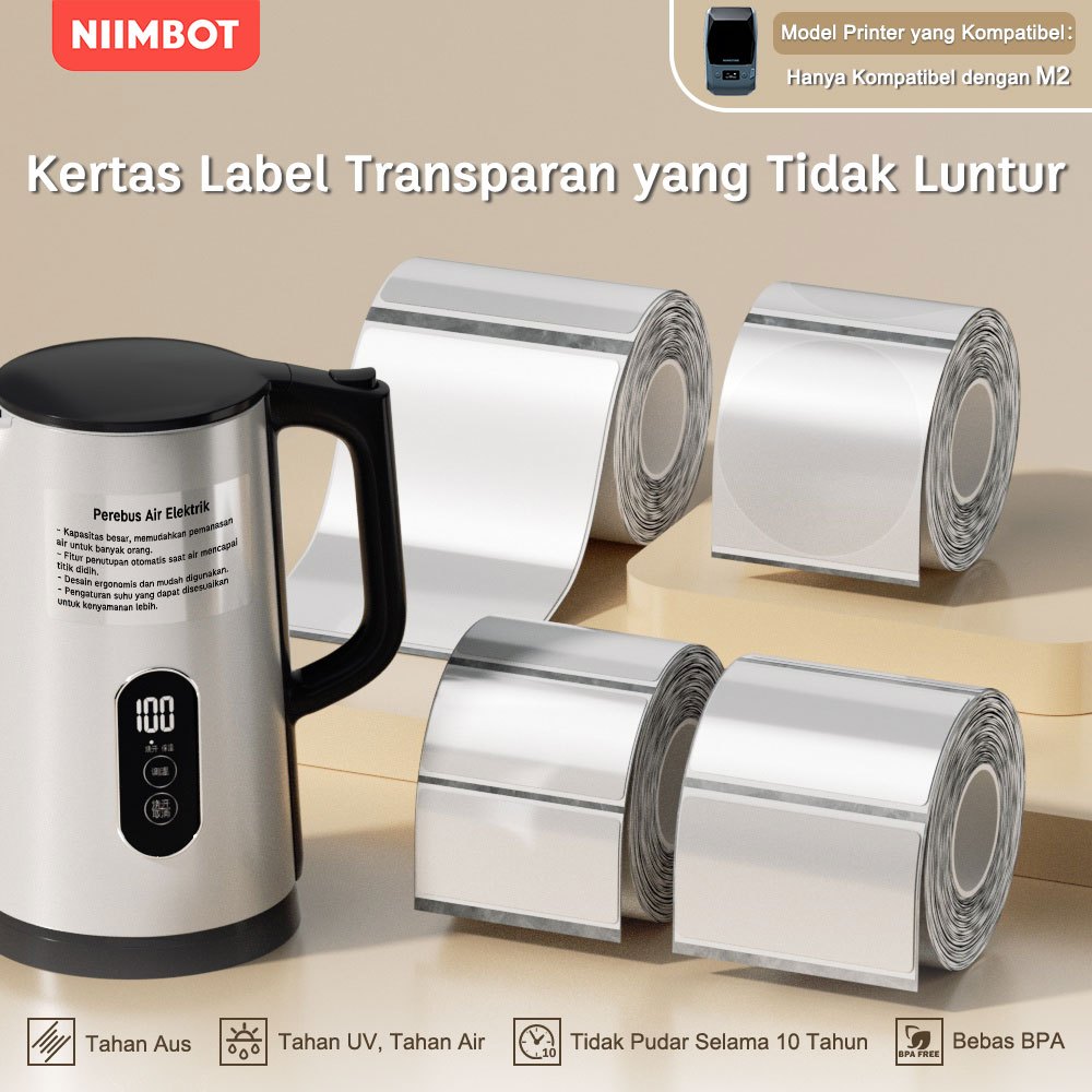 

NIIMBOT M2 Stiker Label Transparan, Label Makanan Tahan Air, Tahan Lama dan Tidak Luntur