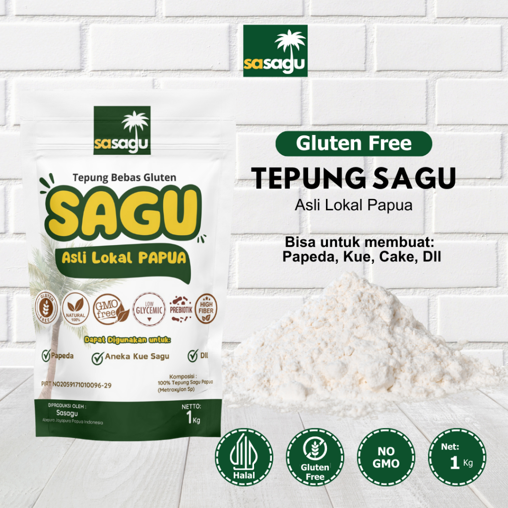 

Sasagu Tepung Sagu Asli Papua – Tepung Papeda, Premium & Alami, Baik untuk Asam Lambung & Maag, 1 kg