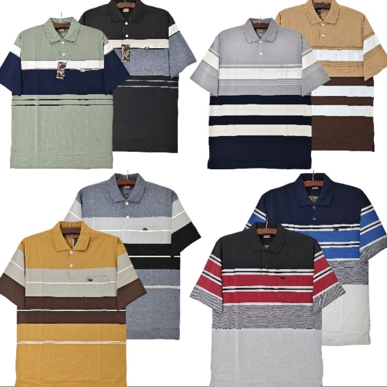 KODE F38V Kaos kerah salur saku pria dewasa lengan pendek OCEAN BEACH size M L XL
