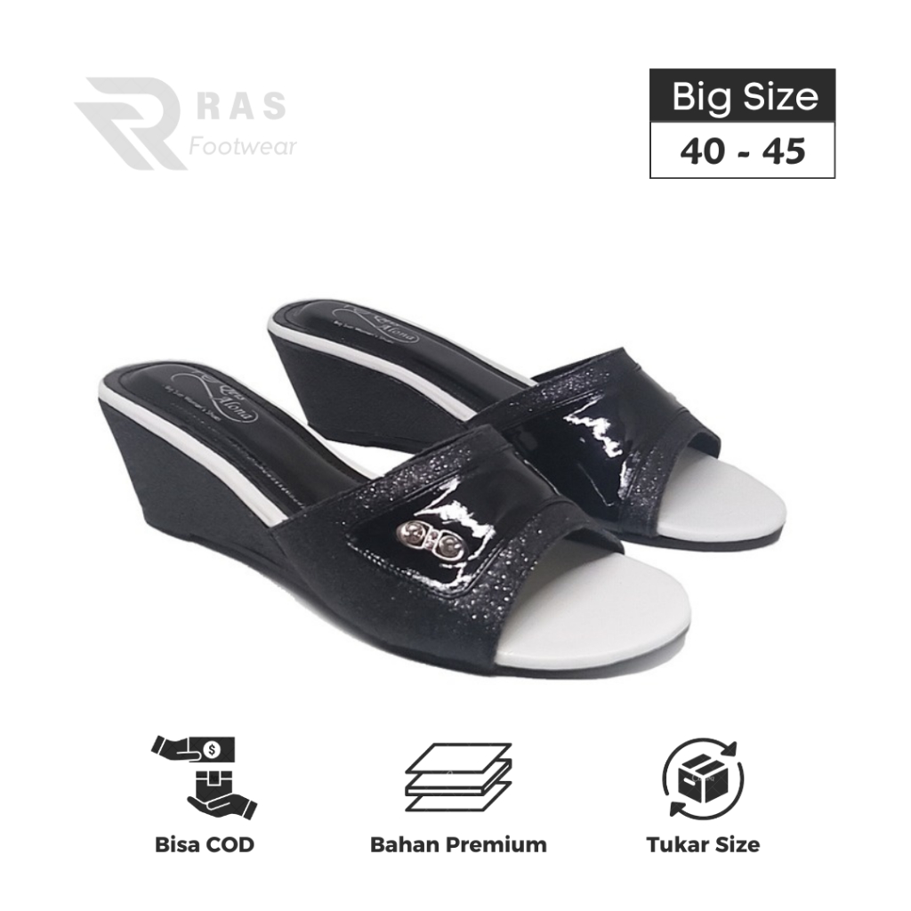 Sandal Wedges Wanita Slop Slip On Big Size Jumbo 45 44 43 42 41 40