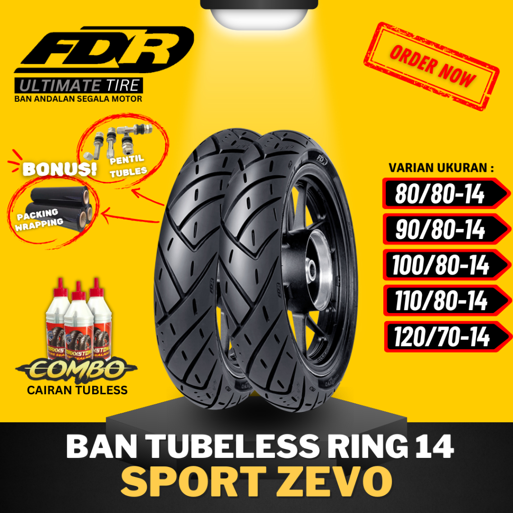 [BAYAR DI TEMPAT] BAN FDR TUBELESS SPORT ZEVO ( 80/80-14 / 90/80-14 / 100/80-14 / 110/80-14 / 120/70