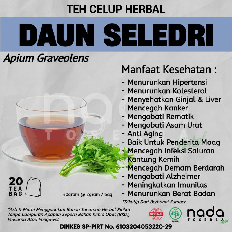 

Teh Celup Herbal DAUN SELEDRI Isi 20 Tea Bag | Hipertensi & Kolesterol | Apium Graveolens