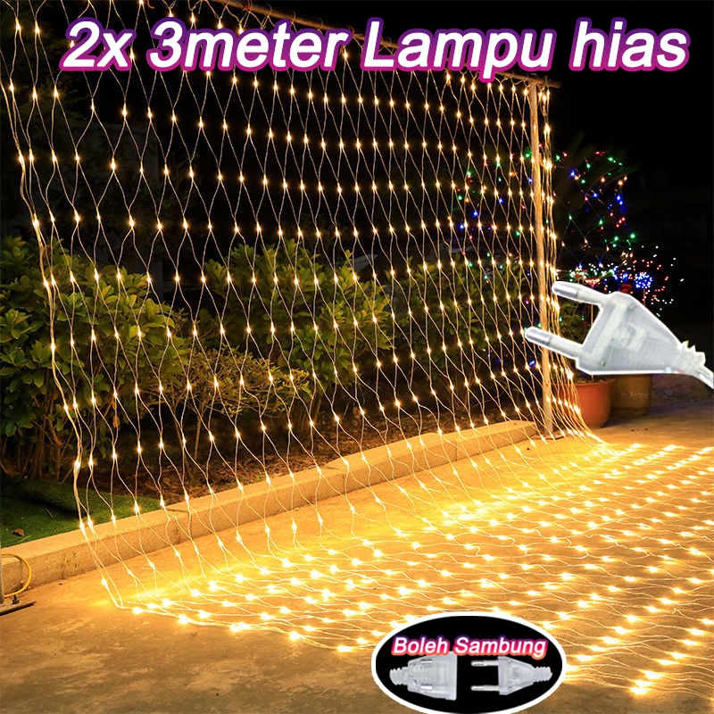 3mx2m Lampu Hias Natal Lampu Kelap Kelip Lampu Hias Lampu Jala Tirai Panjang Waterproof Lampu LED Hi
