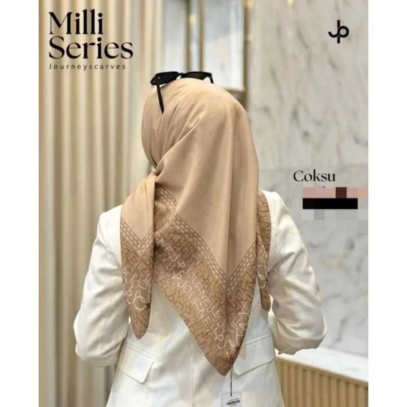 Kerudung Journey Segi Empat Voal Motif Molla Milla Milli Series Terbaru Army Coksu Millo Mewah