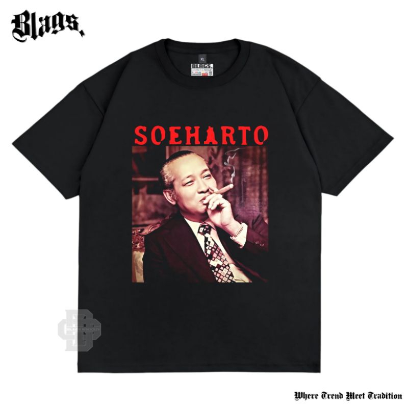 Blags Tshirt Vintage Soeharto Presiden RI Baju Distro Pria Wanita Unisex Hitam