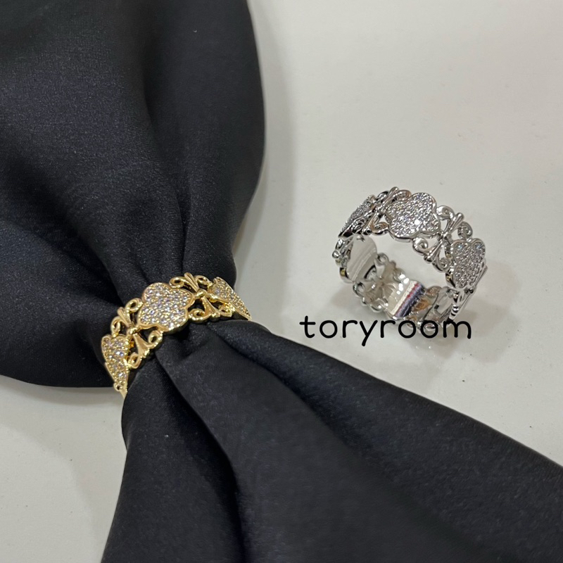 Ring hijab cincin jilbab syal scarf ukiran vintage vc clover zircon micro diamond