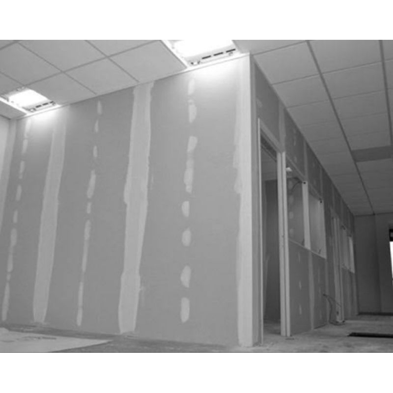 Pemasangan Partisi Gipsum,sekat ruangan, Gipsum ukuran 9mm Rangka Bajaringan C0,75 0,5Mm Terpasang