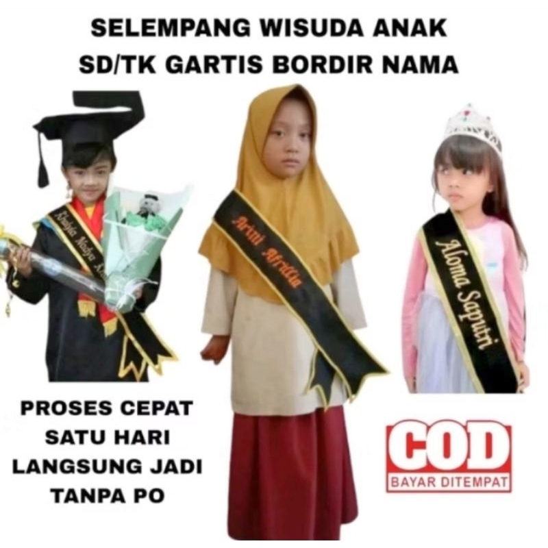 SLEMPANG WISUDA ANAK TK & SD/ FREE NAMA BORDIR / BAHAN KAIN SAB/ NAMA VIA CHAT