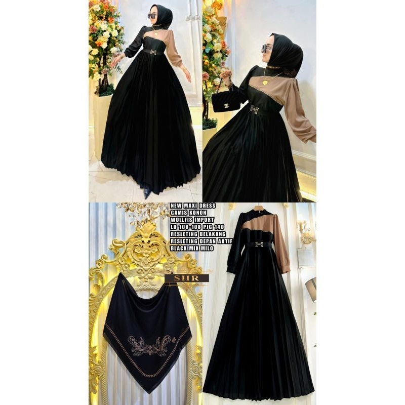 Maxi Dress Gamis Konon Wollfis Import Shr Ori Terbaru