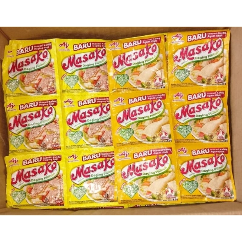 

Masako rasa ayam 8.5 g | Masako rasa sapi 8.5 g | Bumbu kaldu 1 renceng isi 12 pcs