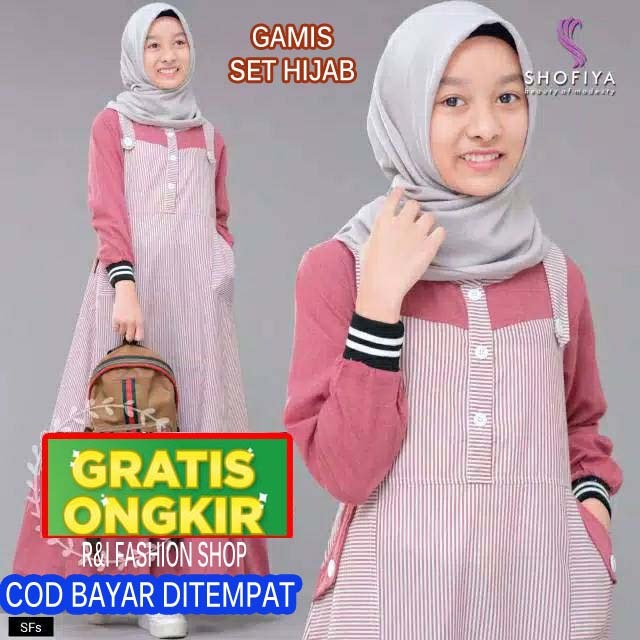 Gamis Anak Perempuan Set Kerudung Usia 9 10 11 12  tahun / Pakaian Anak Perempuan Model Terbaru COD 
