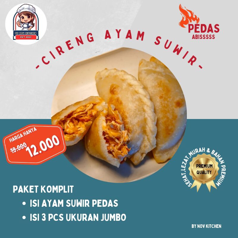 

cireng ayam suwir pedas badas isi 3pcs- bynovkitchen