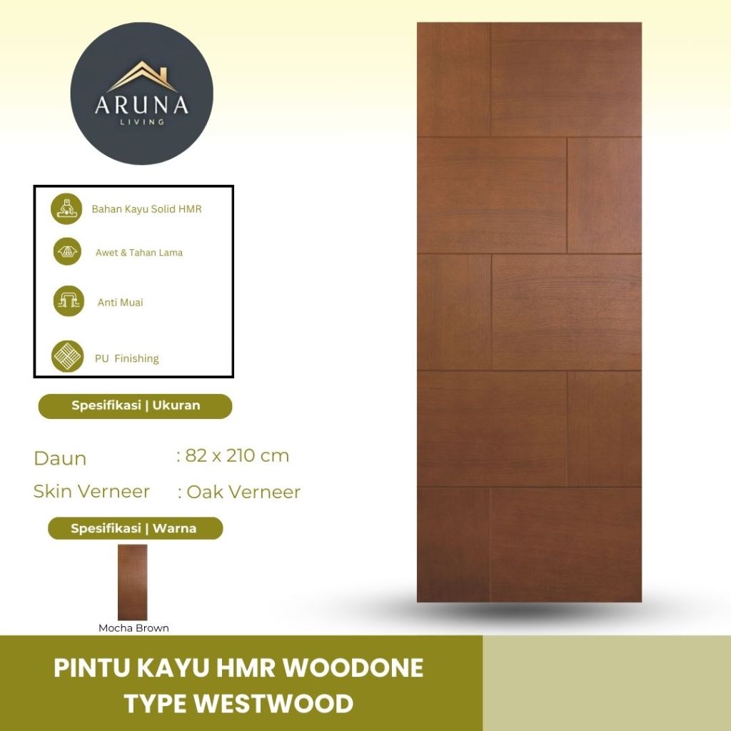 Daun Pintu kayu HMR Woodone Type WESTWOOD Finishing Cat Duco / Pintu Kayu Full Solid Engineering