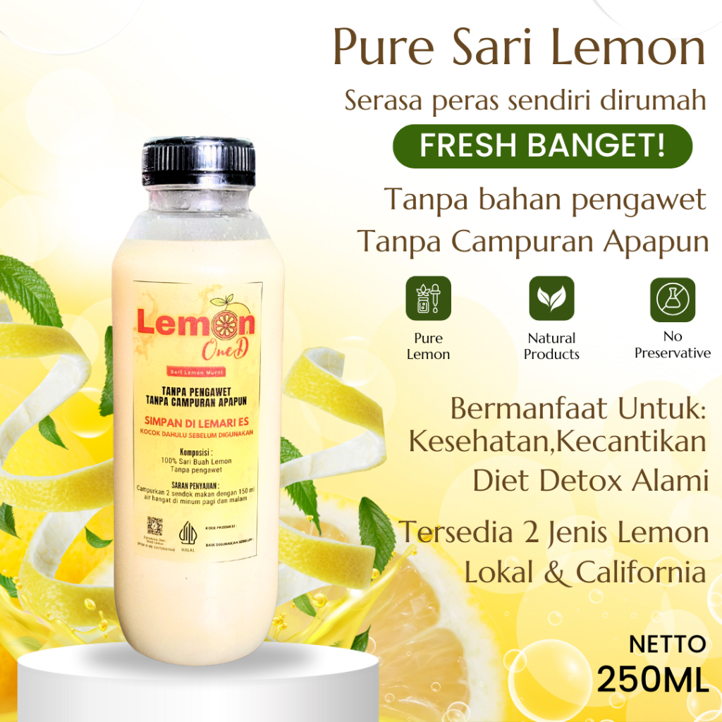 

YOU Sari Lemon 250ML Murni Alami 100% Tanpa Campuran Untuk Detoks Dan Diet Alami Healthy Drink