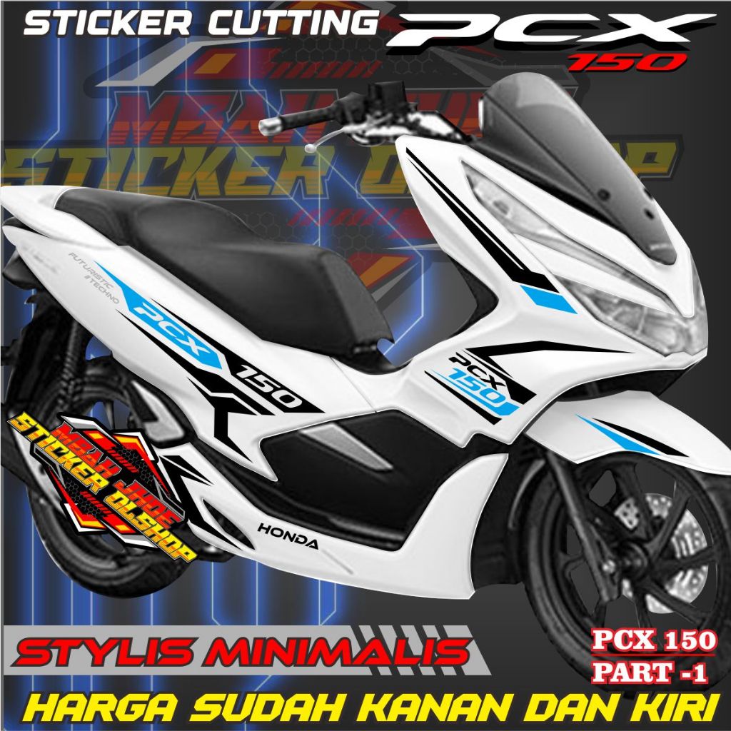 CUTTING STICKER/STRIPING MOTOR HONDA PCX 150 LAMA PART-1 2 WARNA BODY PUTIH