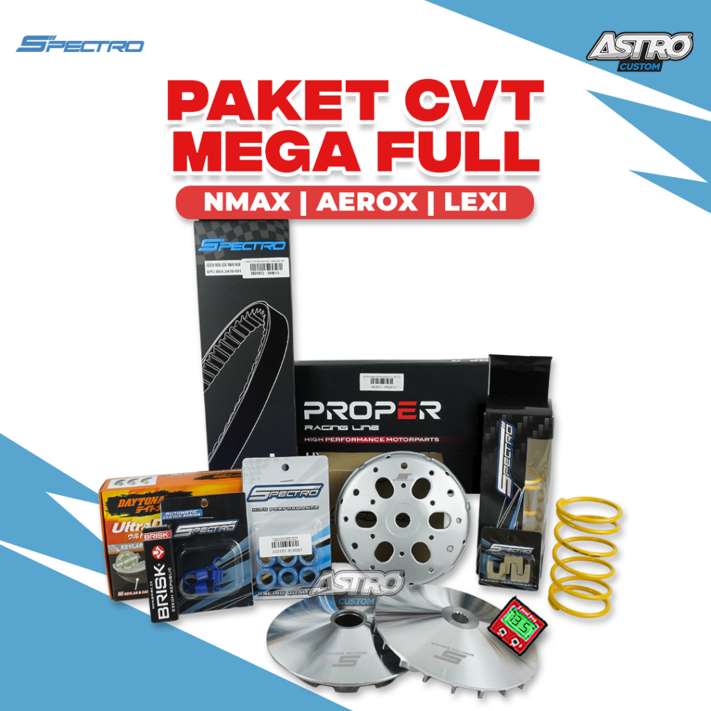 Mega Super Full Upgrade CVT Nmax 155 Aerox Lexi 125 Mangkok Kampas Ganda Busi Filter Udara Spectro